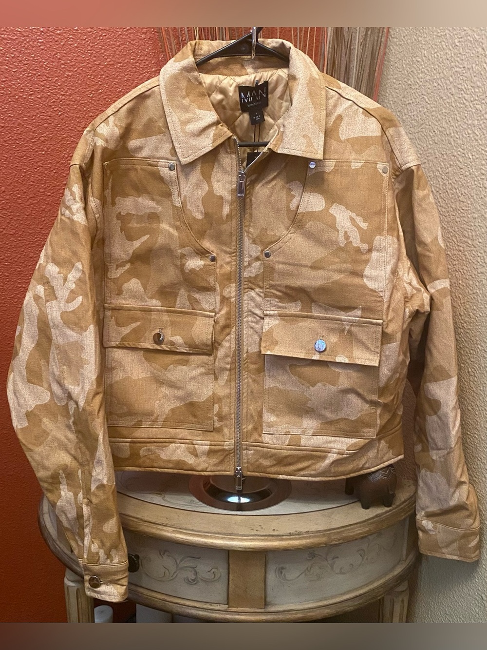 boohooMAN WashedCamo Boxy Harrington/Worker Jacket& FixedWaistCarpenter Trousers